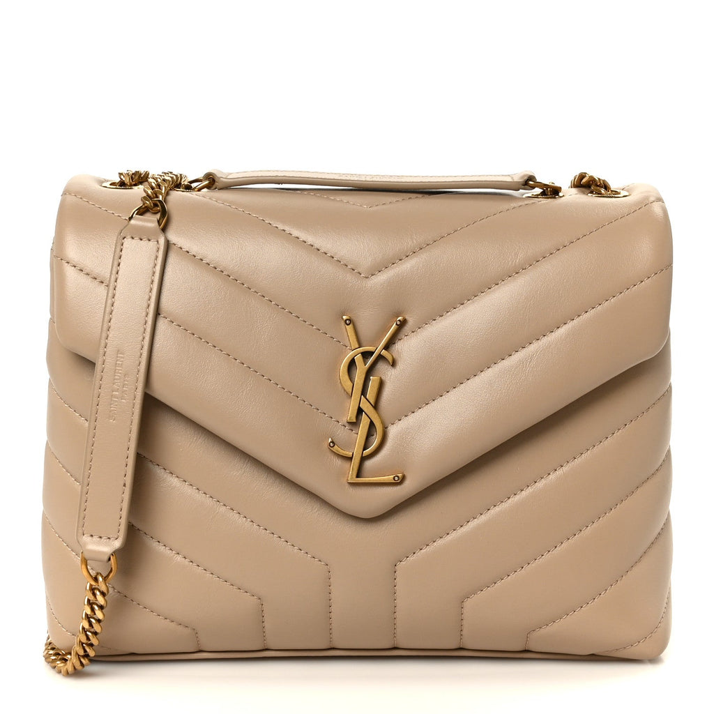 Calfskin Y Quilted Monogram Small Loulou Chain Satchel Dark Beige