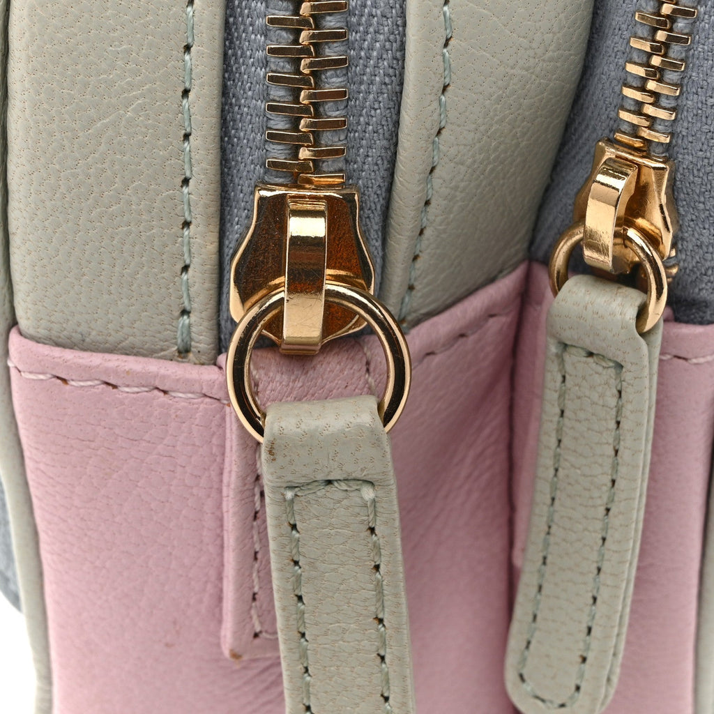 Goatskin Quilted Waist Bag Green Blue Pink