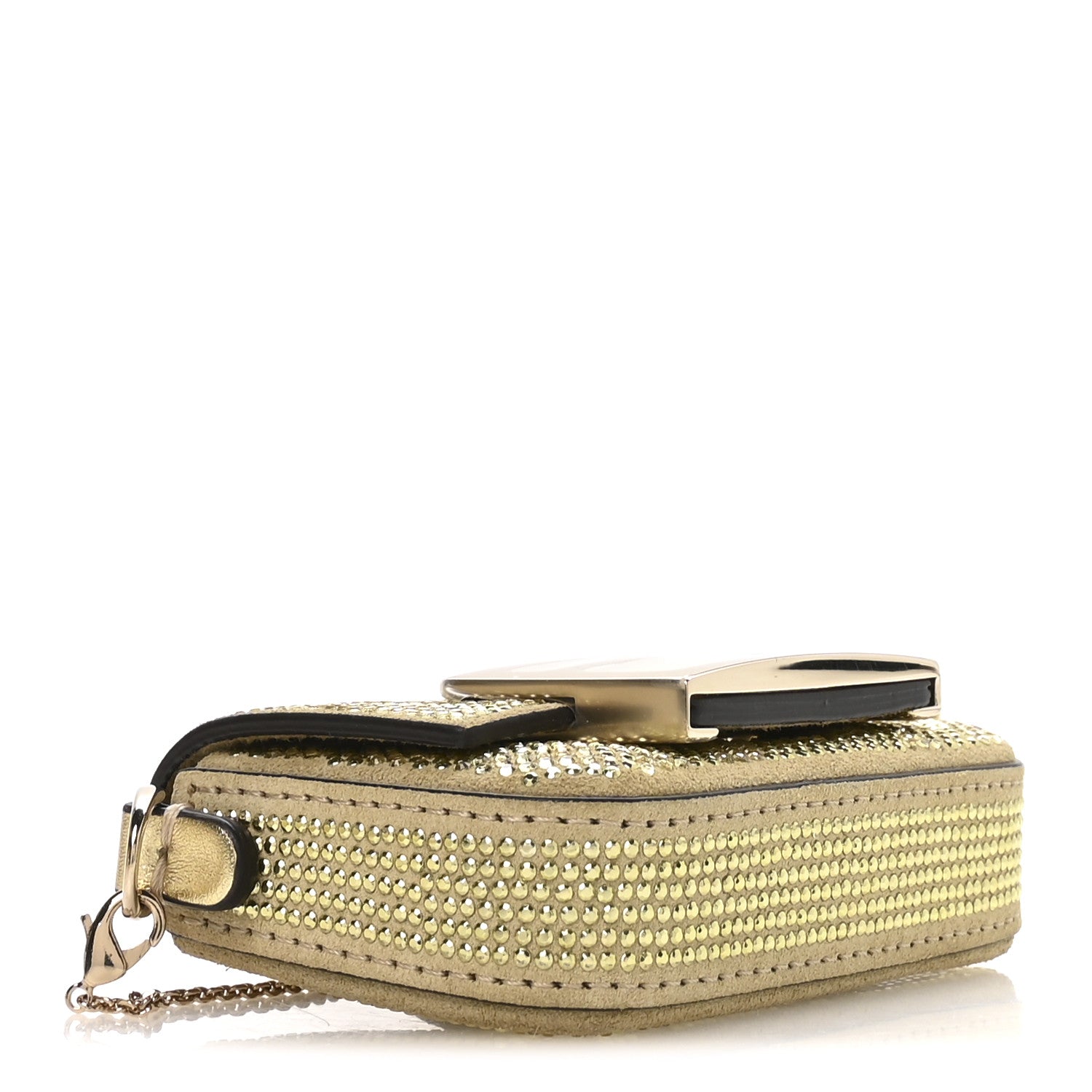 Crystal Vitello Laminato FF Nano Maxi Buckle Baguette Charm Light Gold