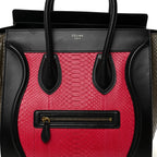 Snakeskin Smooth Calfskin Mini Tri-Color Luggage Fuchsia