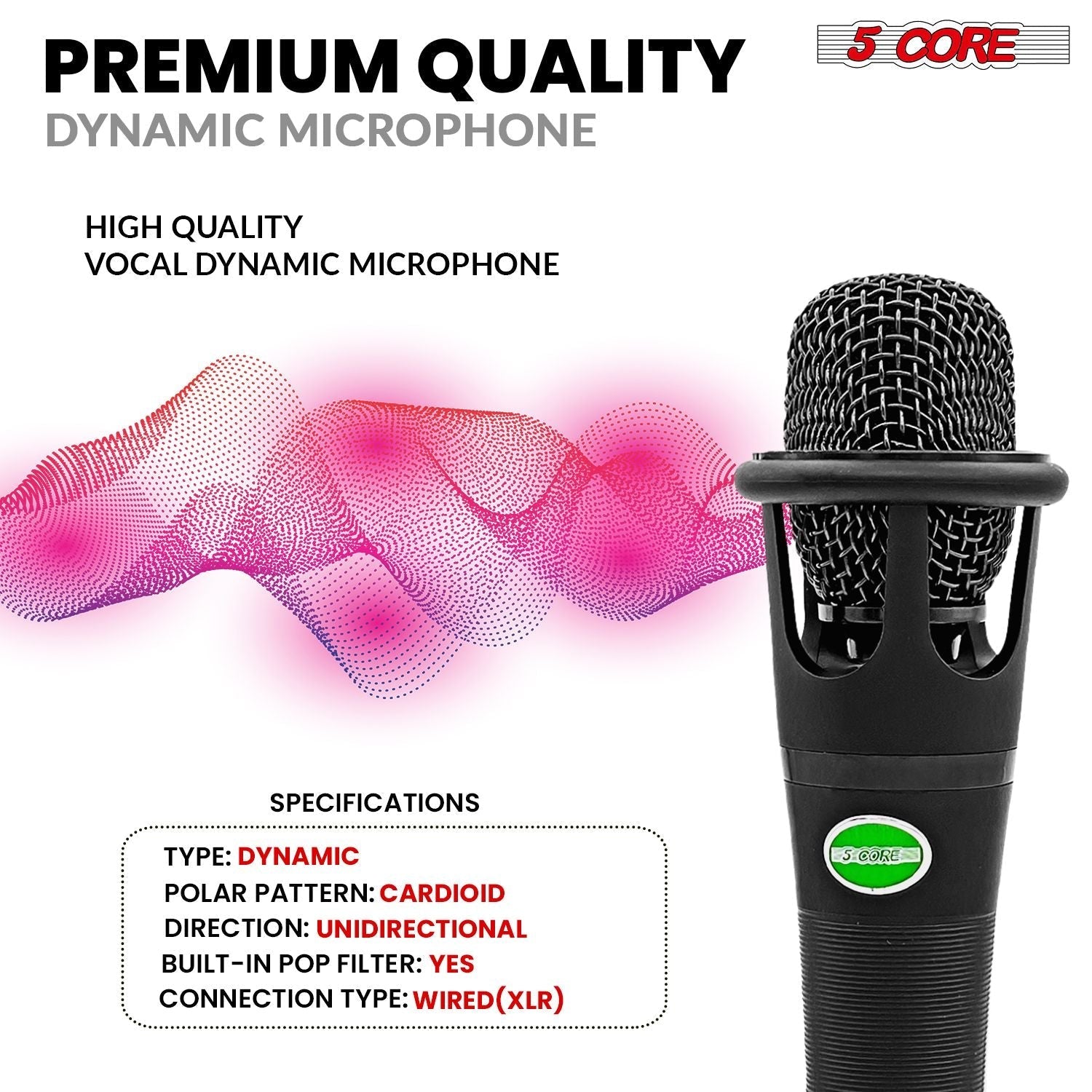 XLR Dynamic Metal Mic Audio, Ideal for Singing, Captures Source Sound, Sturdy & Durable, Includes XLR Cable - MIC CROWN