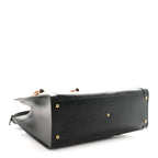 Textured Dollar Calfskin Web Medium Diana Tote Bag Black Dusty Grey