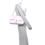 Printed Denim Quilted Medium Single Flap Bag Pink White