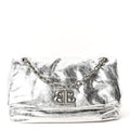 Metallized Arena Calfskin Medium Monaco Chain Shoulder Bag Silver