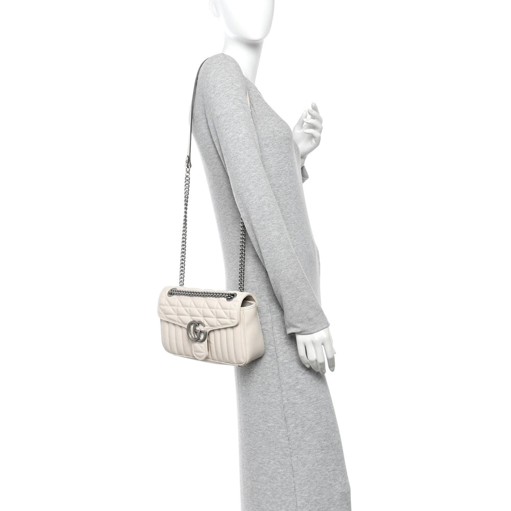 Calfskin Matelasse Aria Small GG Marmont Shoulder Bag Mystic White