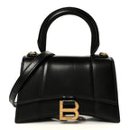 Shiny Box Calfskin Hourglass Top Handle Bag XS Black
