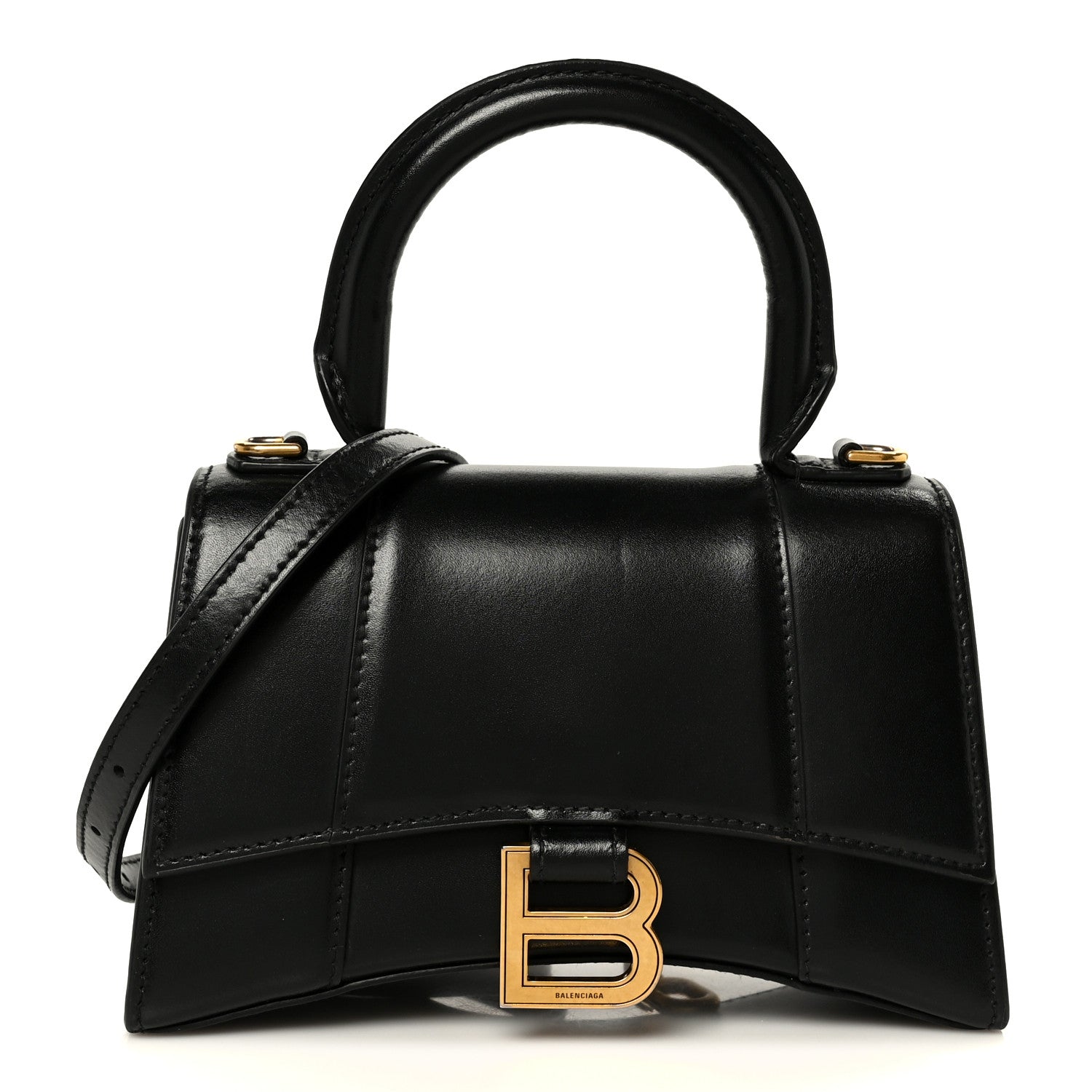 Shiny Box Calfskin Hourglass Top Handle Bag XS Black