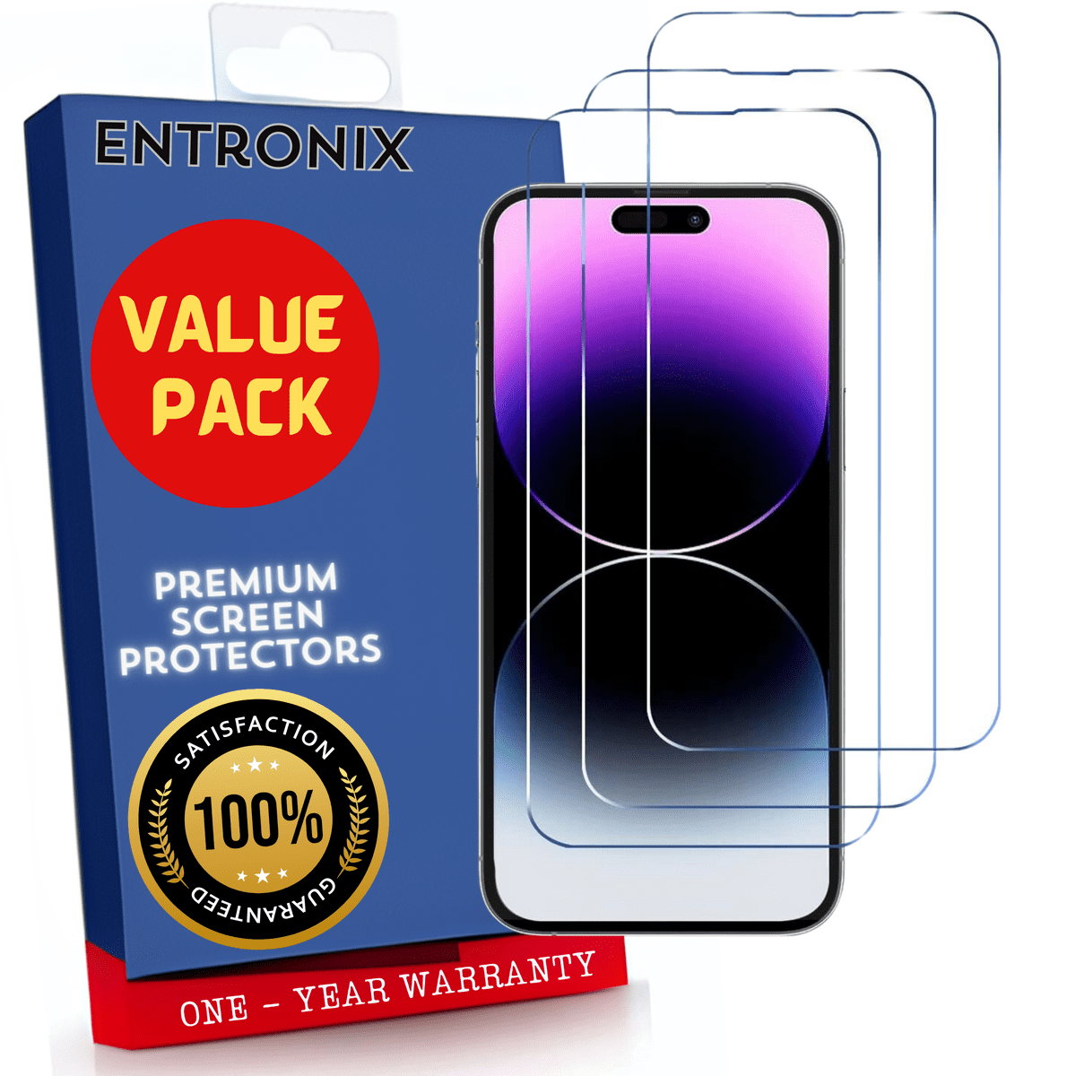Entronix Clear Screen Protector Compatible with iPhone 14 Pro - 3-Piece Combo