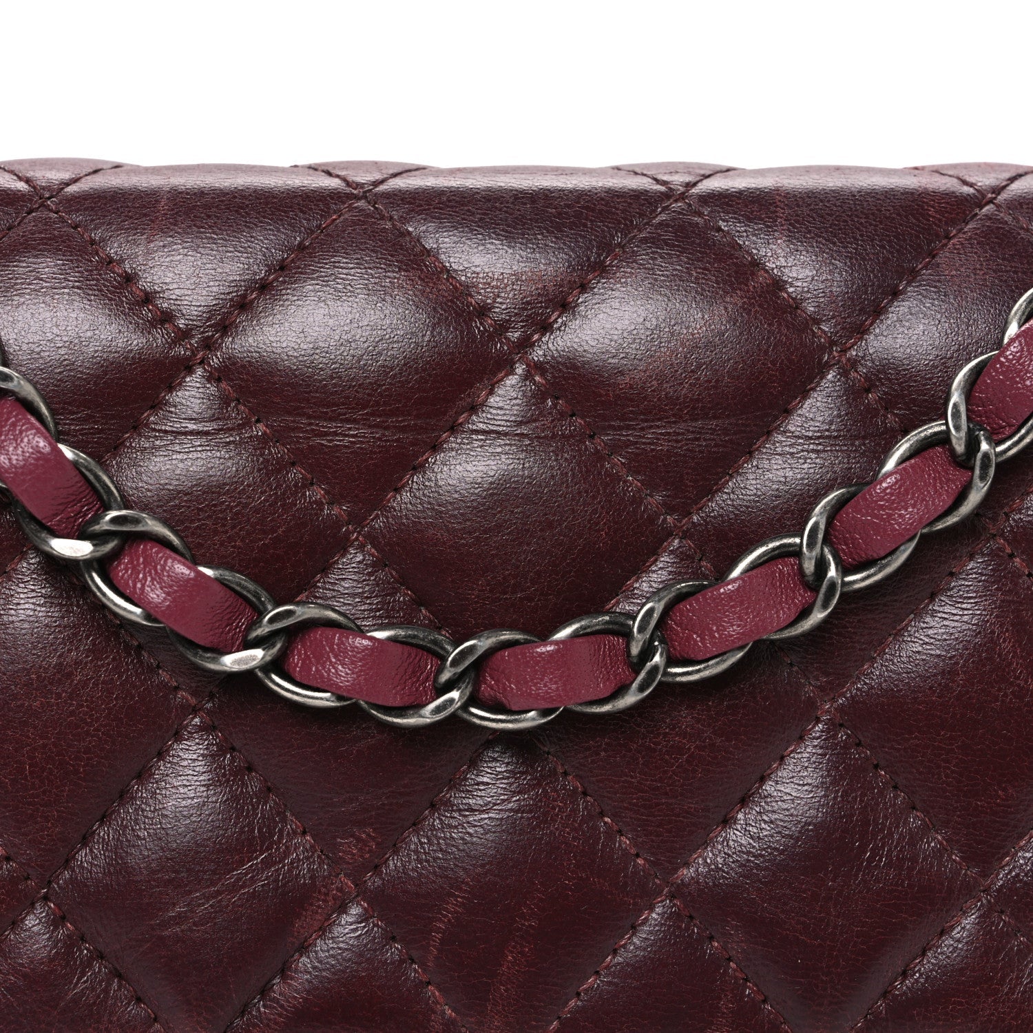 Lambskin Quilted Medium Tri-Color Flap Burgundy Dark Pink