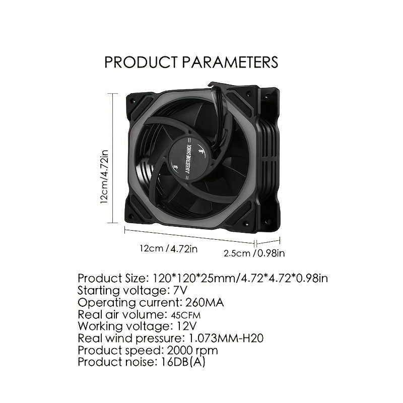 Computer Case Fan High-speed Chassic Fan Double-Sided Light-emitting Computer Mute Desktop Cooling Fan 16 Lights Fan 2000 Rpm; 3pin+4pin; T11