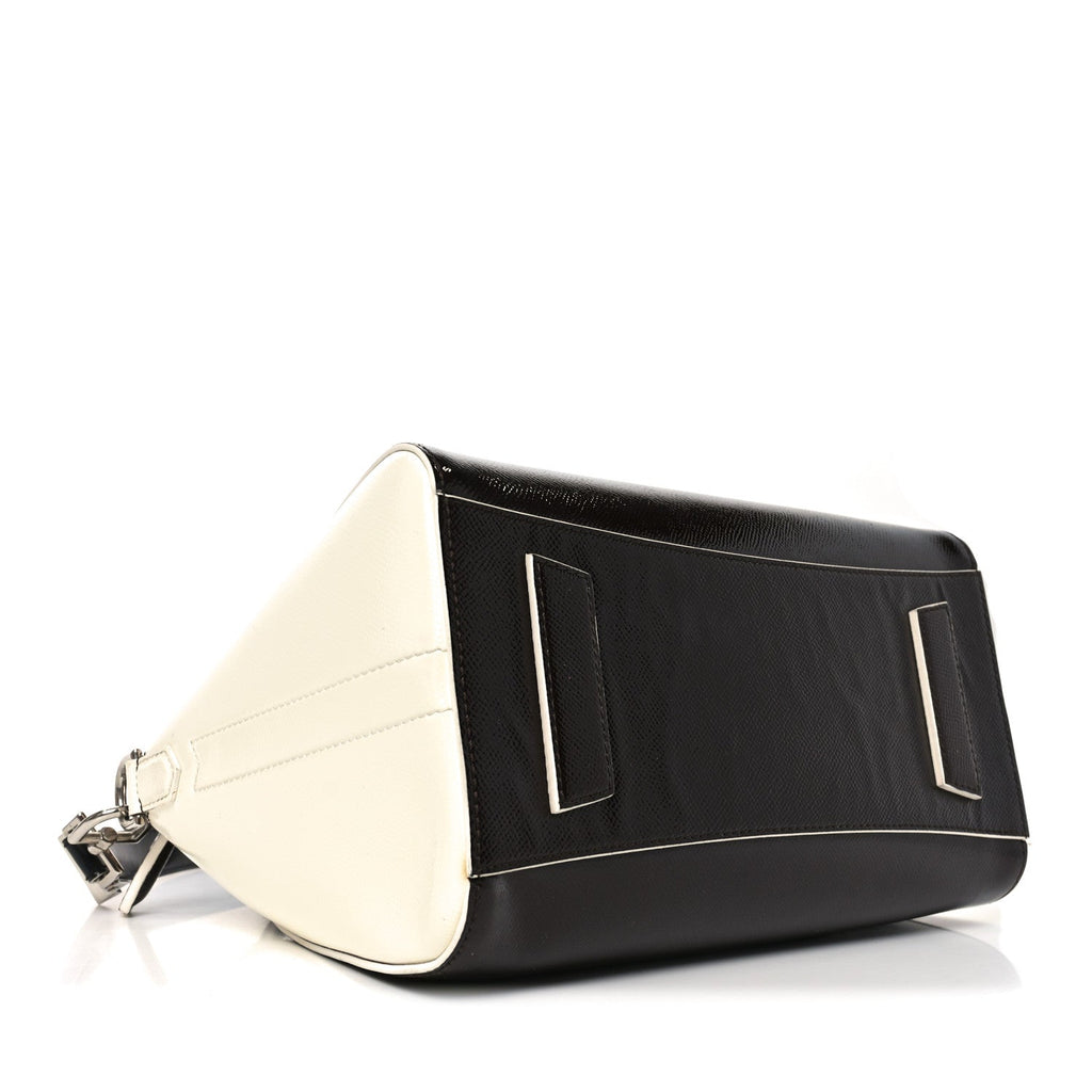 Textured Patent Calfskin Small Tri-Color Antigona Black White Brown
