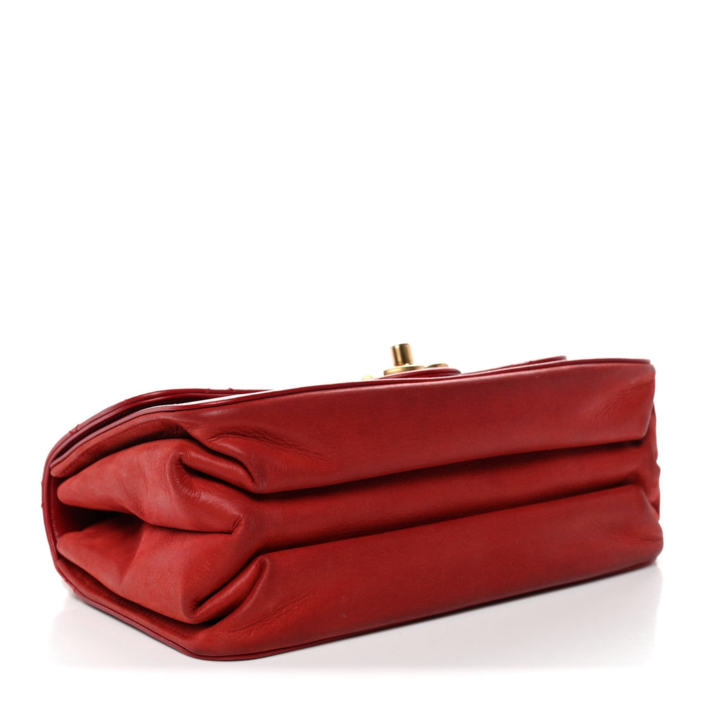 Iridescent Calfskin Quilted Small Straight Lined Flap Red