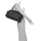 Pebbled Calfskin Large Bamboo Bar Tassel Shoulder Bag Dark Brown