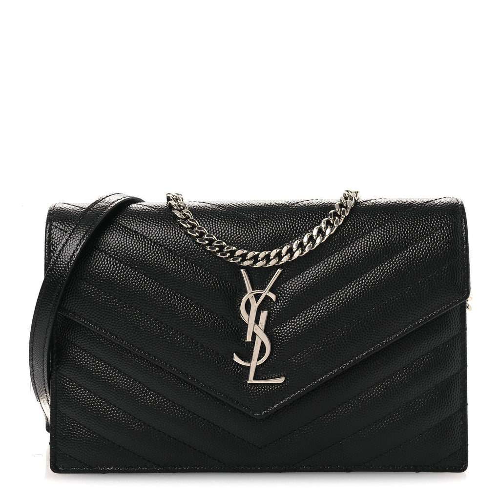 Grain De Poudre Matelasse Chevron Monogram Chain Wallet Black