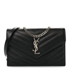 Grain De Poudre Matelasse Chevron Monogram Chain Wallet Black