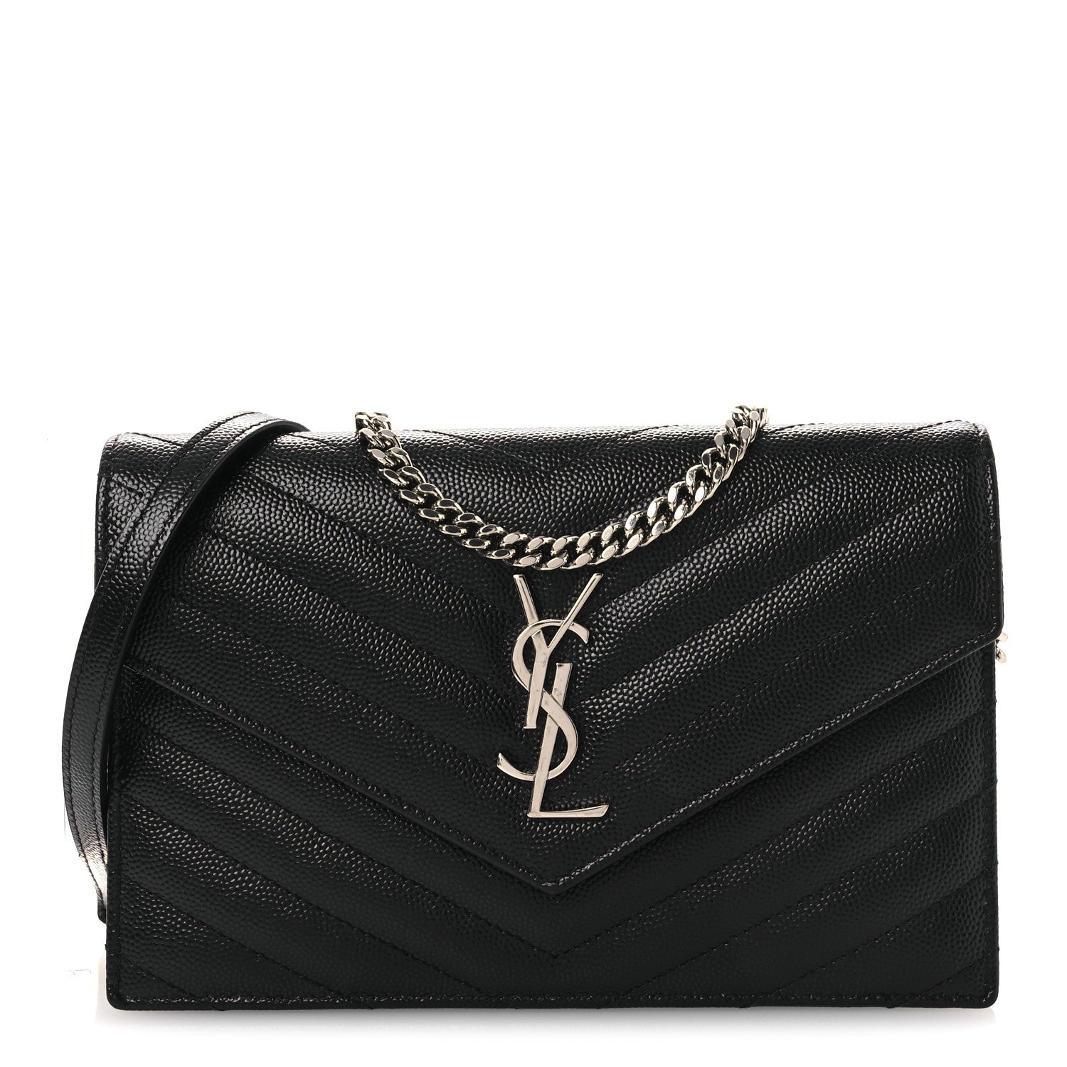 Grain De Poudre Matelasse Chevron Monogram Chain Wallet Black