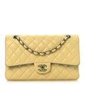 Lambskin Quilted Medium Double Flap Yellow Blue