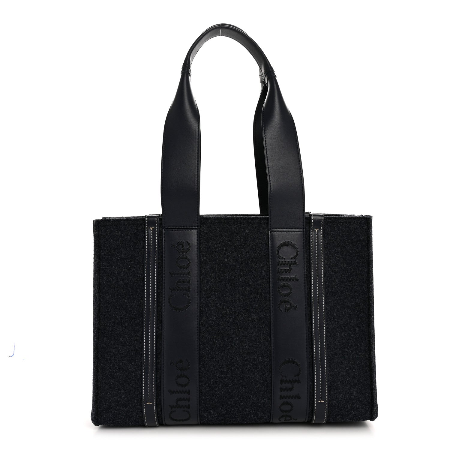 Felt Shiny Calfskin Medium Woody Ribbon Tote Obscure Navy