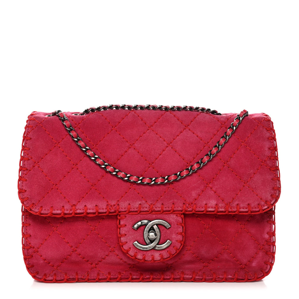 Suede Quilted Whipstitch Flap Red
