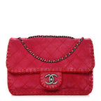 Suede Quilted Whipstitch Flap Red