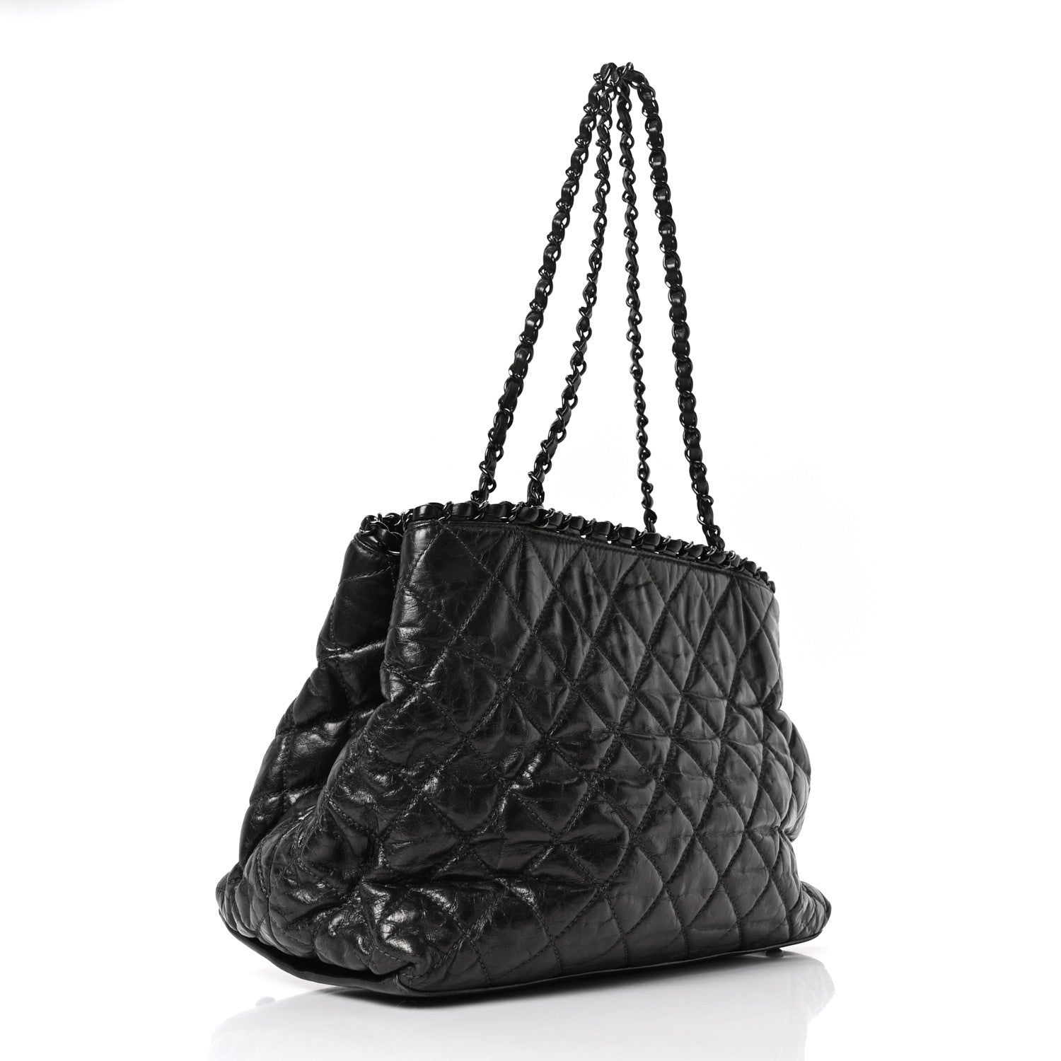 Metallic Aged Calfskin Quilted Small Chain Me Tote Dark Silver