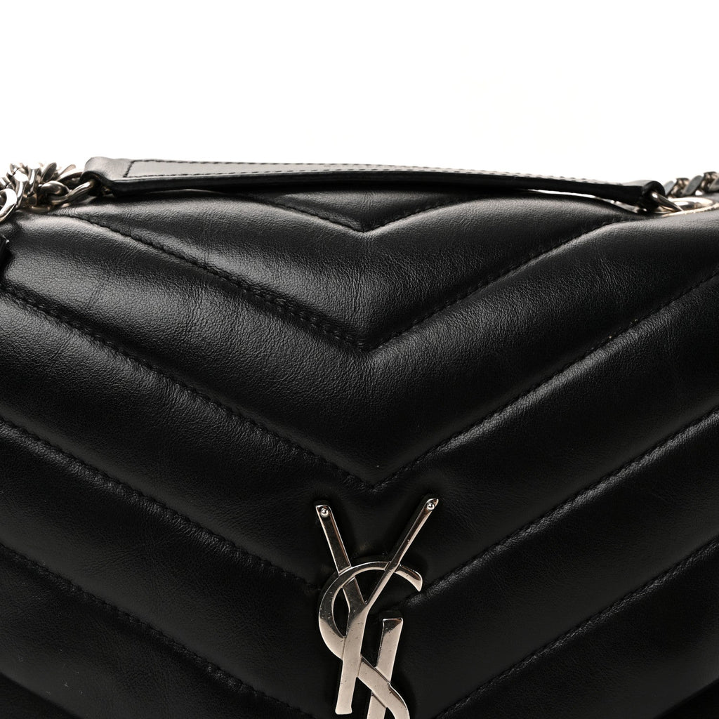 Calfskin Y Quilted Monogram Medium Loulou Chain Satchel Black