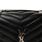 Calfskin Y Quilted Monogram Medium Loulou Chain Satchel Black