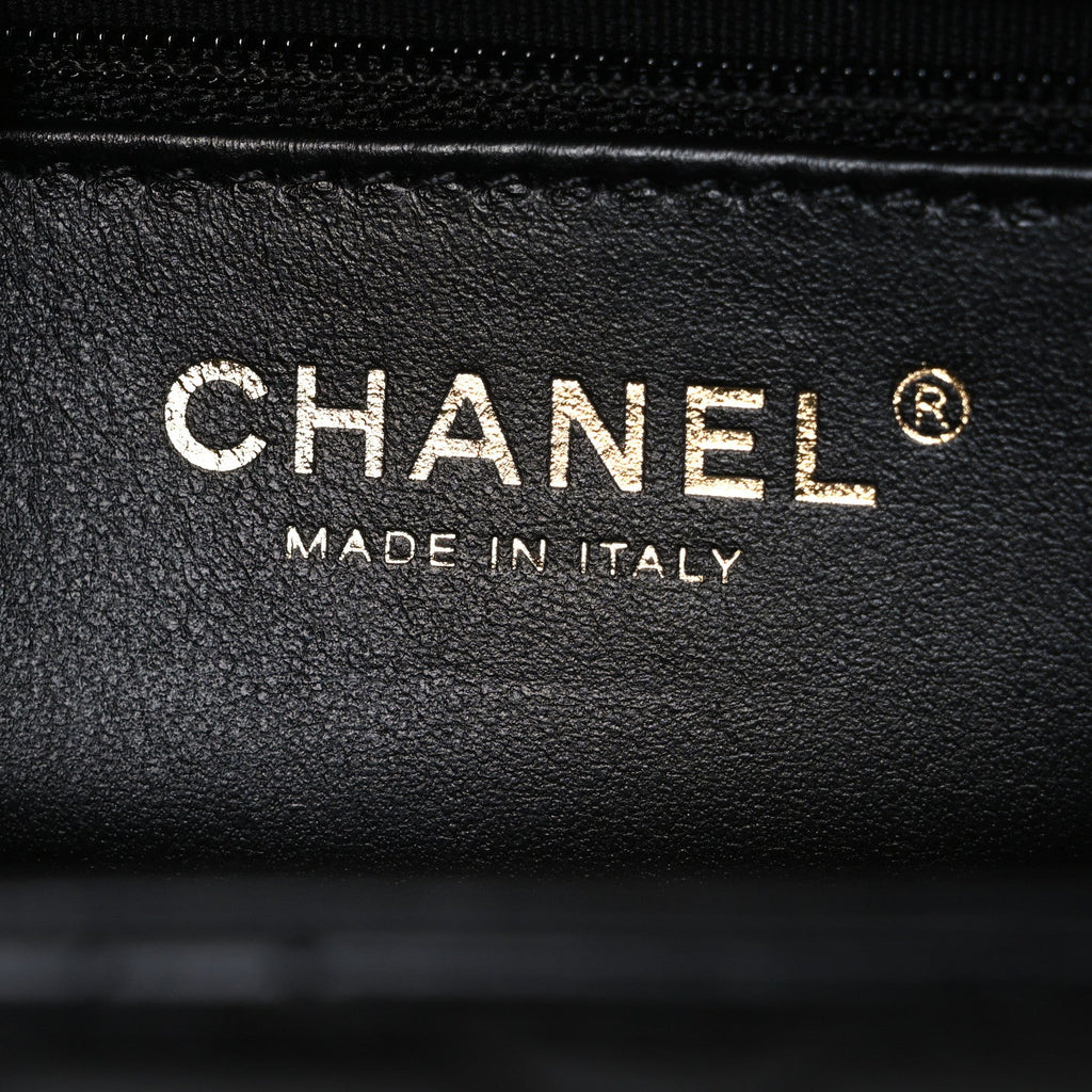 Shiny Aged Calfskin Quilted Nano Kelly Shopper Black