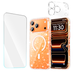 Entronix Bundle Compatible with iPhone 17 Pro Max - [Magnetic] Glitter Clear Case, 1 Clear Screen Protector & 1 Camera Lens Protector