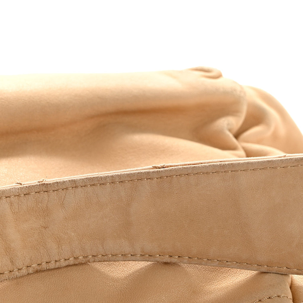 Lambskin Stitched Accordion Flap Tote Beige