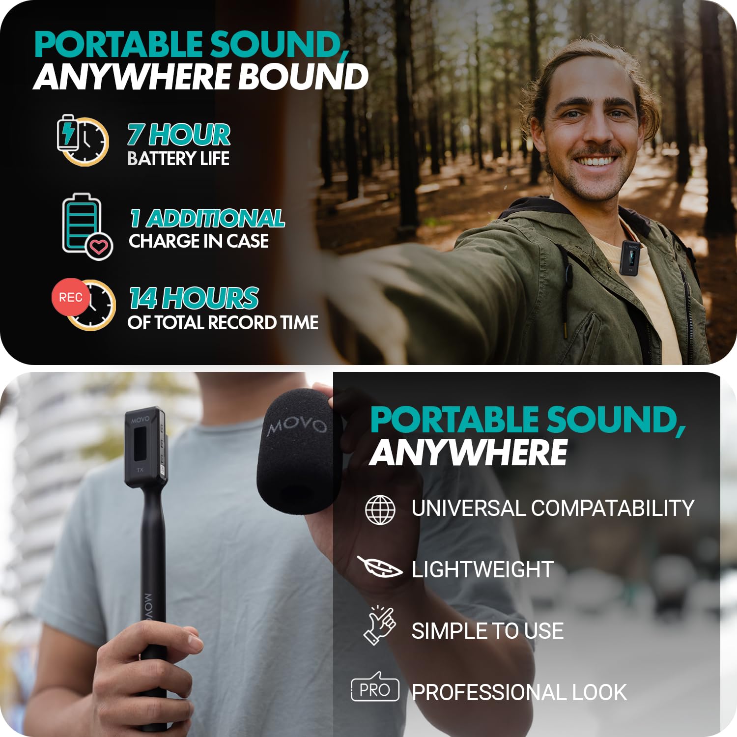 Movo WMX-2-C-DUO USB-C Dual Wireless Mics w Handle