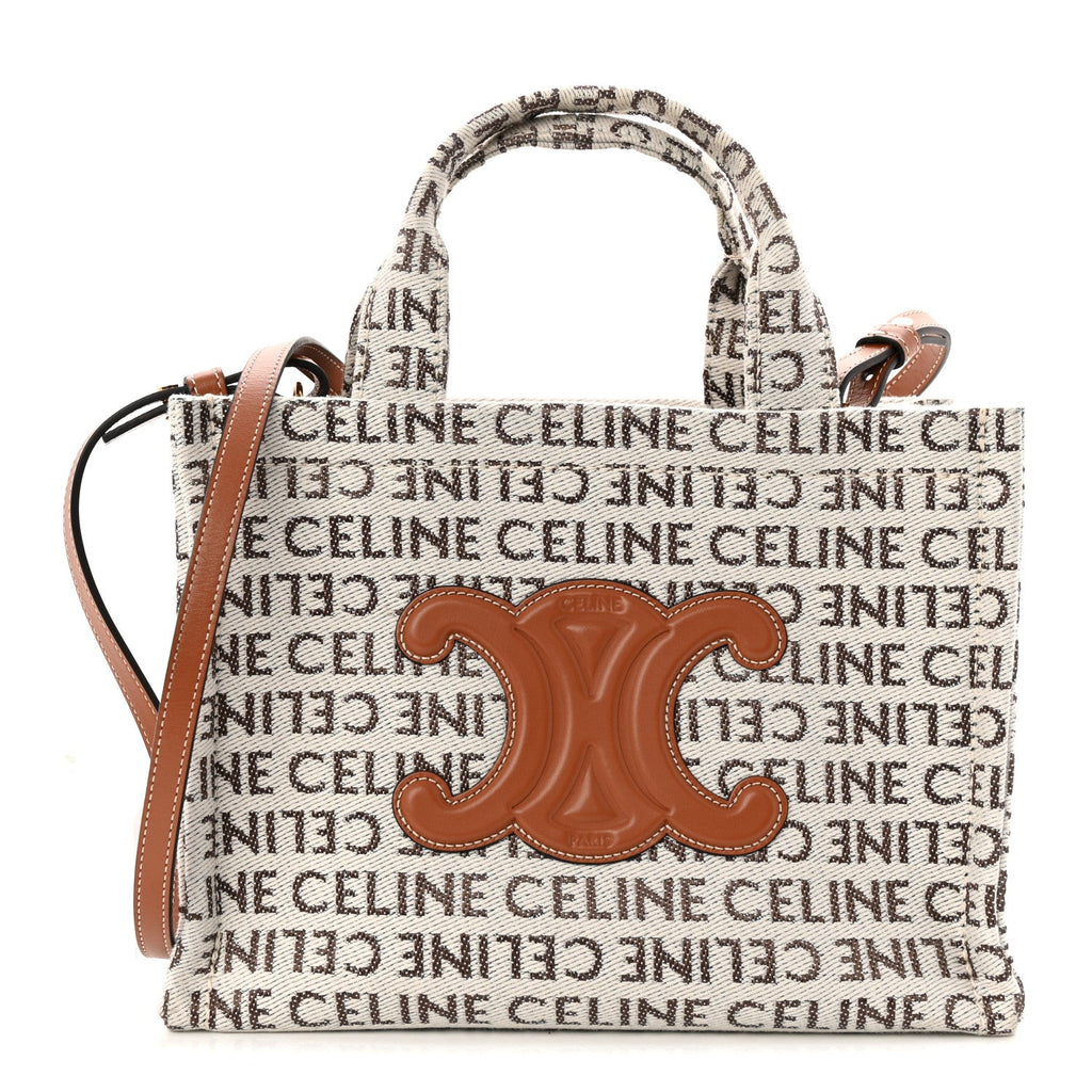 Canvas Calfskin All Over Print Small Cabas Thais White Tan