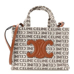 Canvas Calfskin All Over Print Small Cabas Thais White Tan
