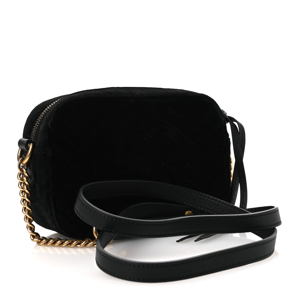 Velvet Matelasse Marquise Crystals Mini GG Marmont Chain Shoulder Bag Black