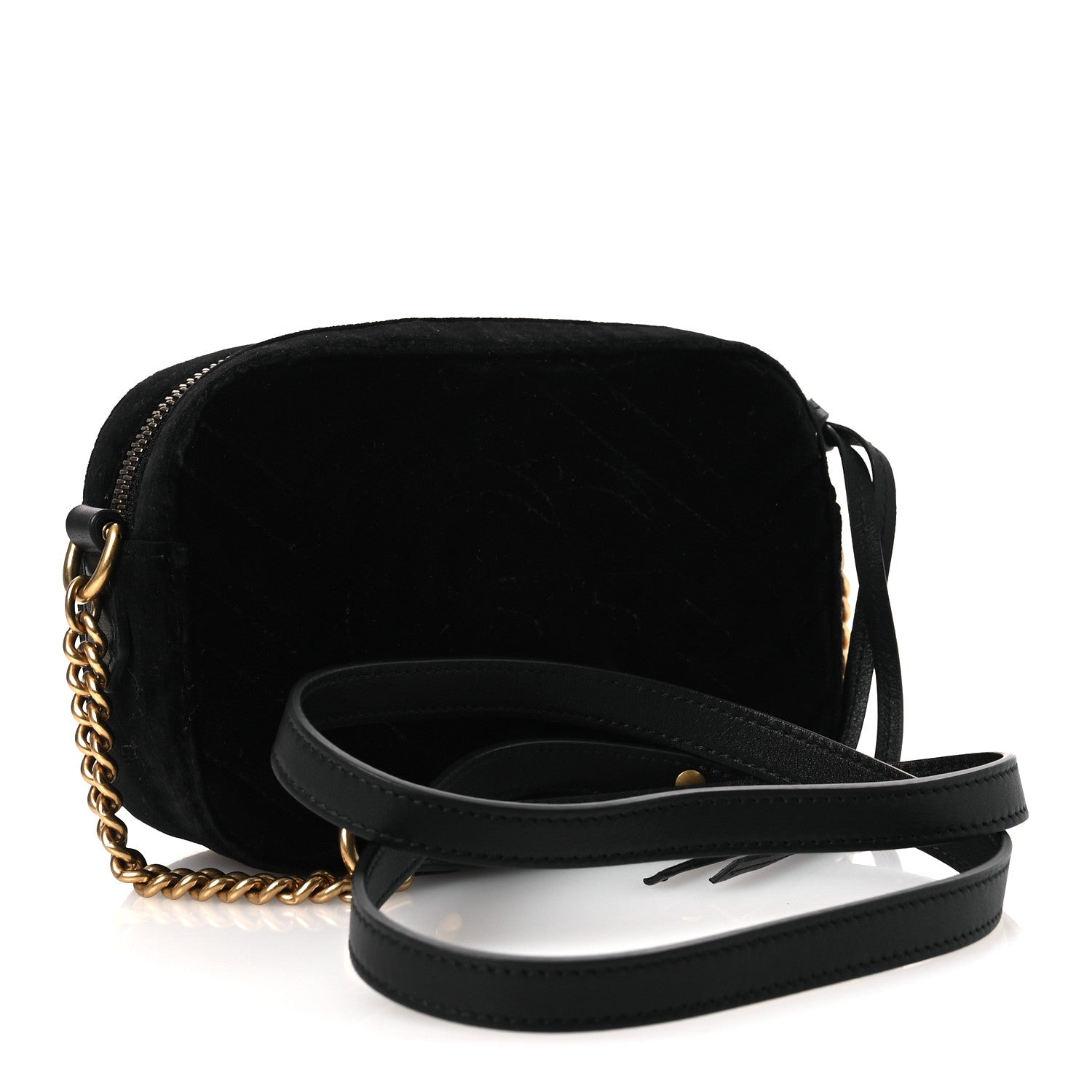 Velvet Matelasse Marquise Crystals Mini GG Marmont Chain Shoulder Bag Black