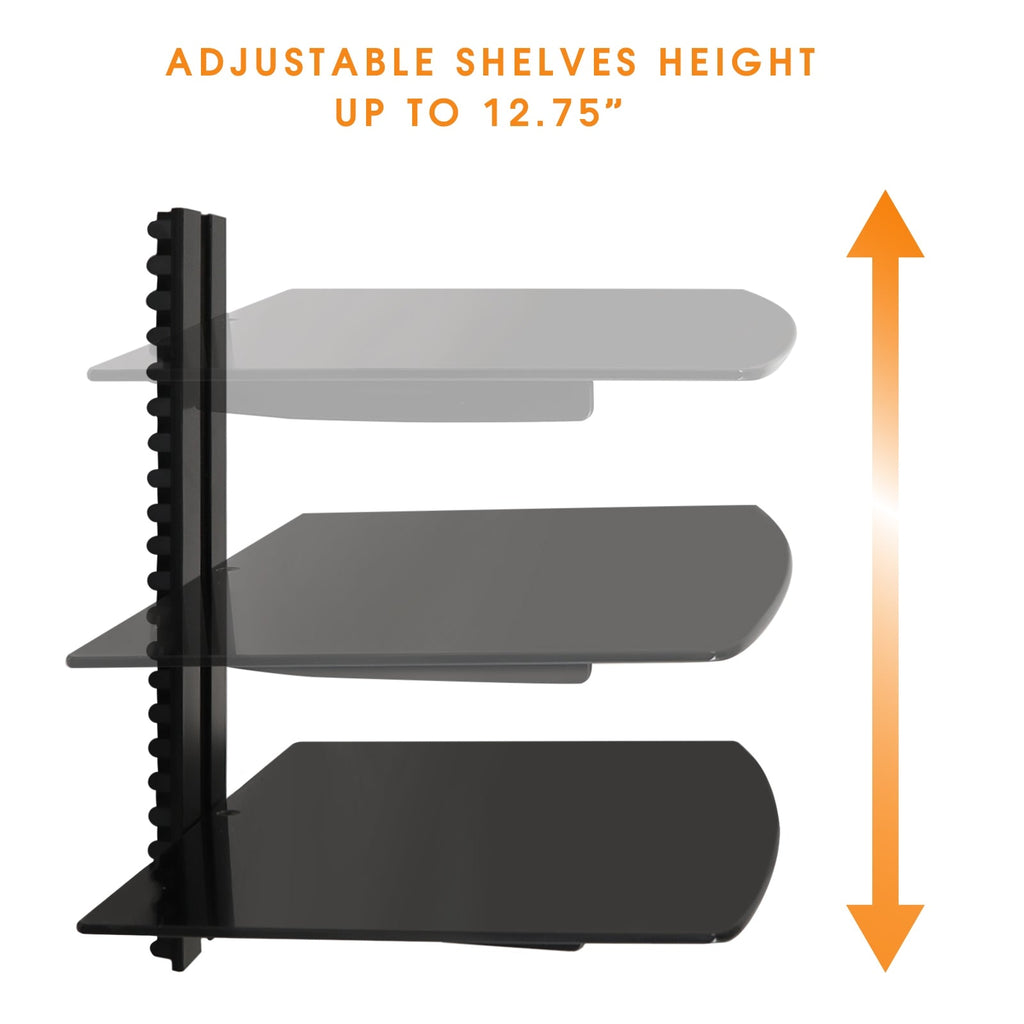 Tempered Glass Double Shelf Single Stud Wall Mount