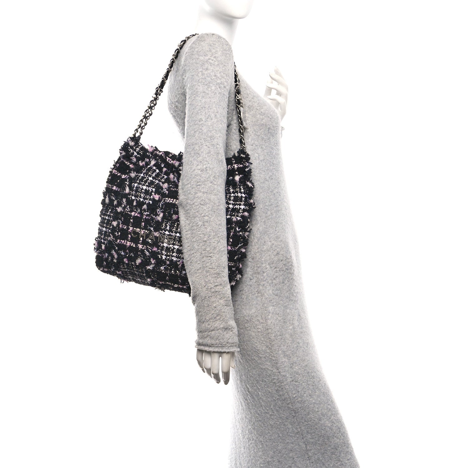 Tweed Patchwork Quilted Small Chanel 22 Black Pink White