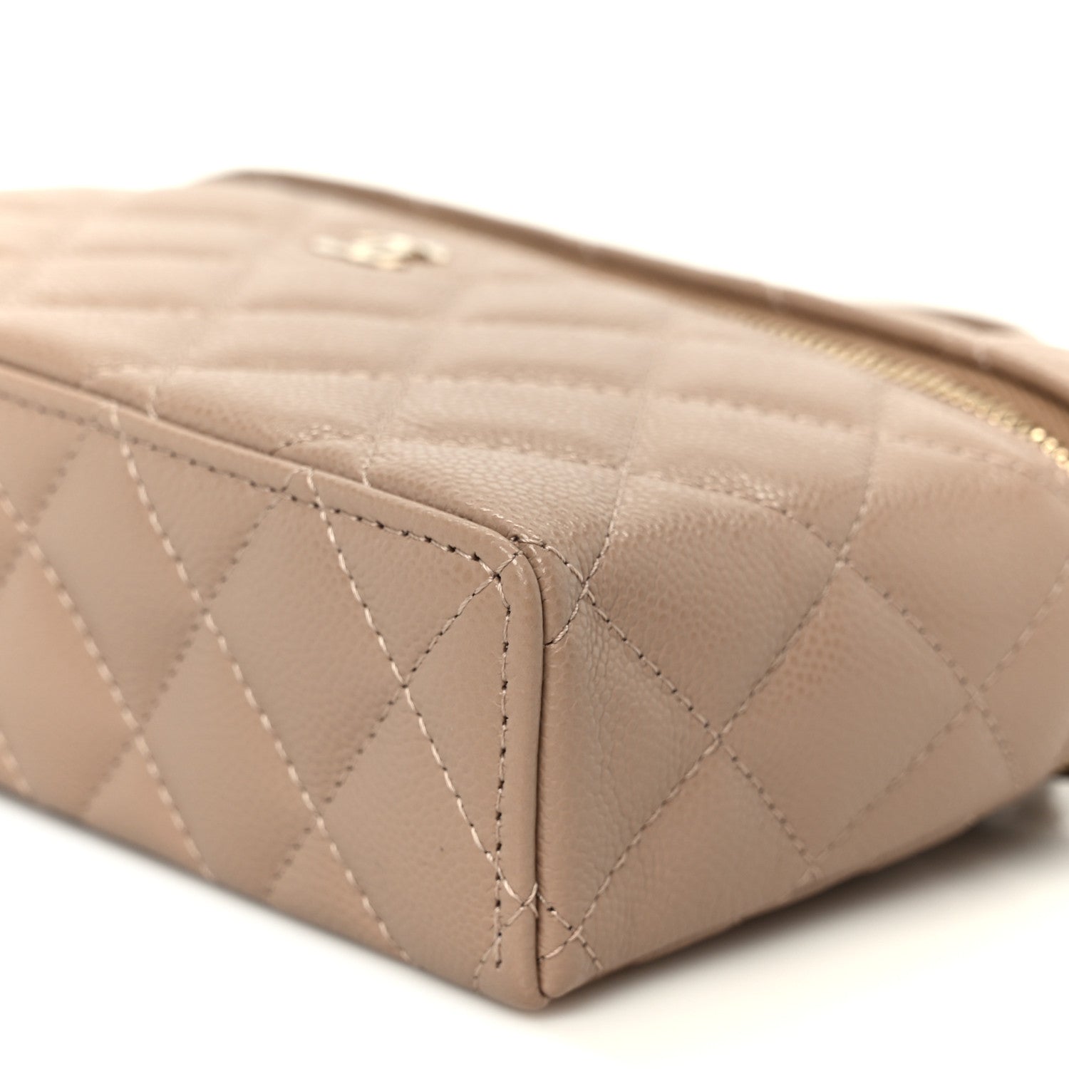 Caviar Quilted Top Handle Slim Vanity With Chain Dark Beige