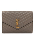 Lambskin Matelasse Chevron Monogram Cassandre Flap Pouch Dark Beige