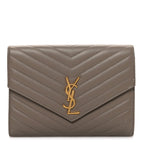 Lambskin Matelasse Chevron Monogram Cassandre Flap Pouch Dark Beige