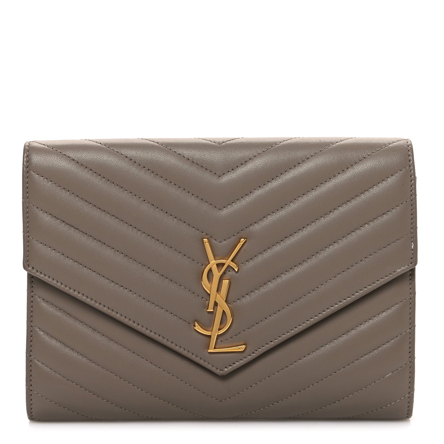 Lambskin Matelasse Chevron Monogram Cassandre Flap Pouch Dark Beige