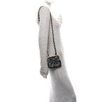 Patent Crumpled Lambskin Quilted Maxi Bow Clutch With Chain Black