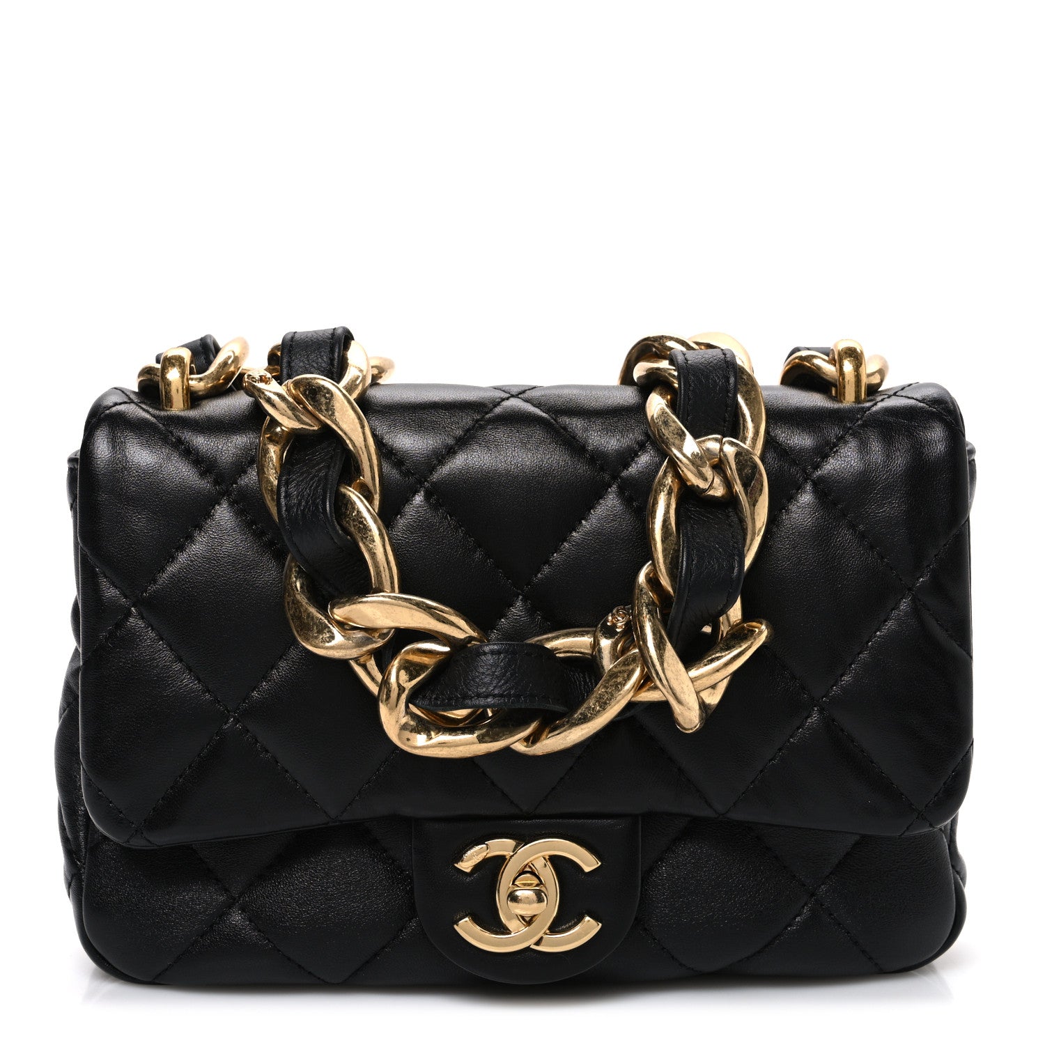 Lambskin Quilted Small Funky Town Flap Black
