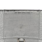 Metallic Calfskin Crocodile Embossed Hourglass Flap Flat Pouch Silver