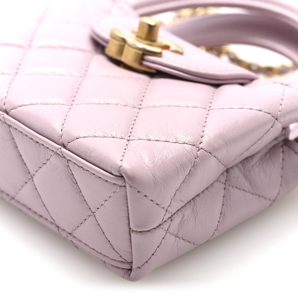 Shiny Aged Calfskin Quilted Mini Nano Kelly Shopper Light Pink