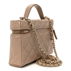 Caviar Quilted Top Handle Slim Vanity With Chain Dark Beige