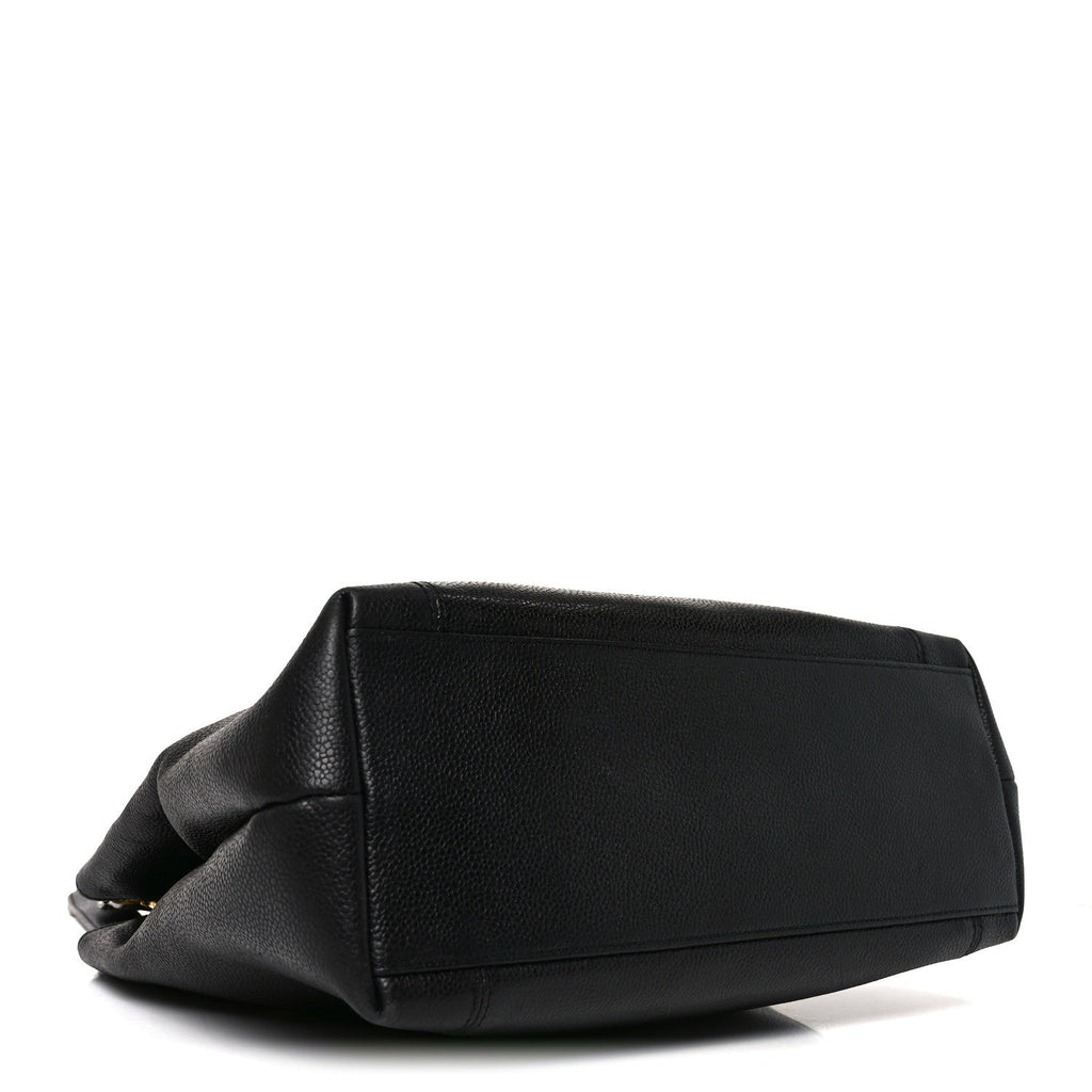 Caviar Embroidered Logo Shoulder Bag Black