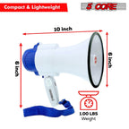 Megaphone 30W Bull Horn PA Speaker w 800 Yards Range USB Loud Siren Voice Amplifier Portable