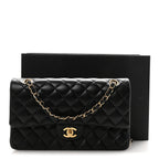 Lambskin Quilted Medium Double Flap Black