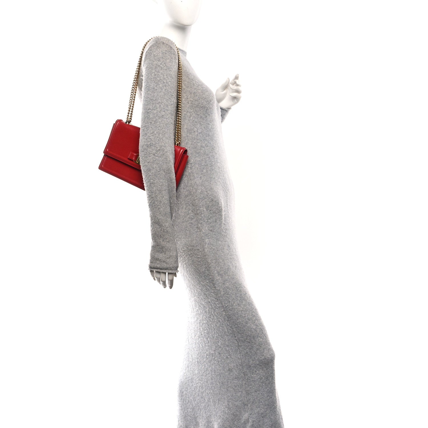 Printed Calfskin Ginny Shoulder Bag Red